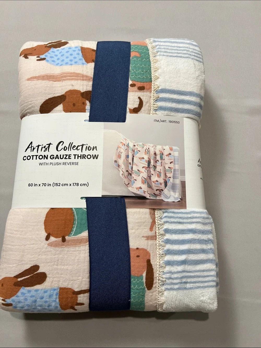 Berkshire Artist Collection Cotton Gauze Throw - Pink & Blue
